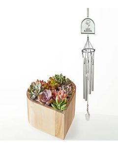 My Heart Succulent Garden and Love Blooms Windchime Gift Set